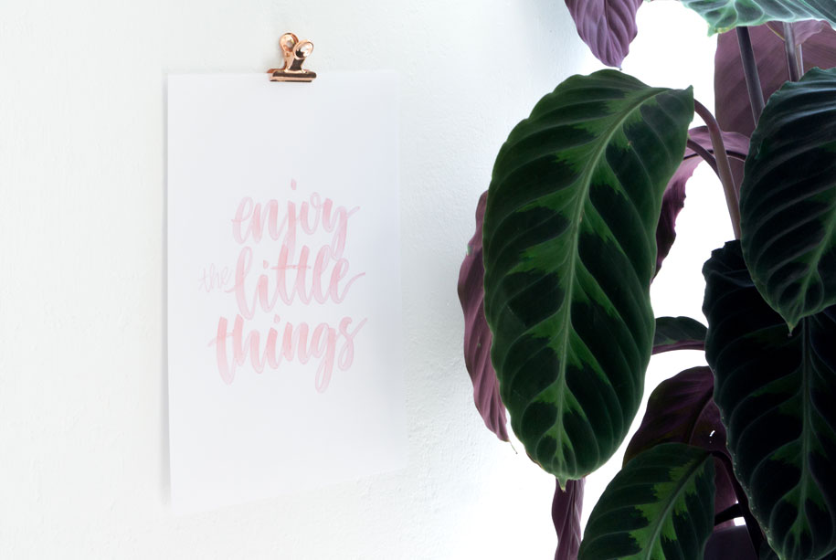 DIY-Idee: Bilder aufhängen ohne Bohren und das Lettering-Poster Enjoy the little things als Freebie
