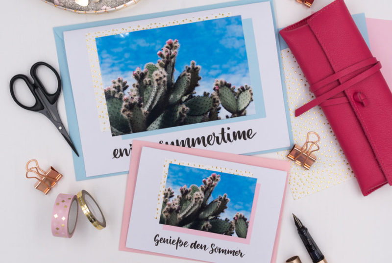 DIY-Idee Karten gestalten: Verschickt doch mal Sommergrüße mit Lettering-Vorlage und Kakteen-Foto zum Ausdrucken