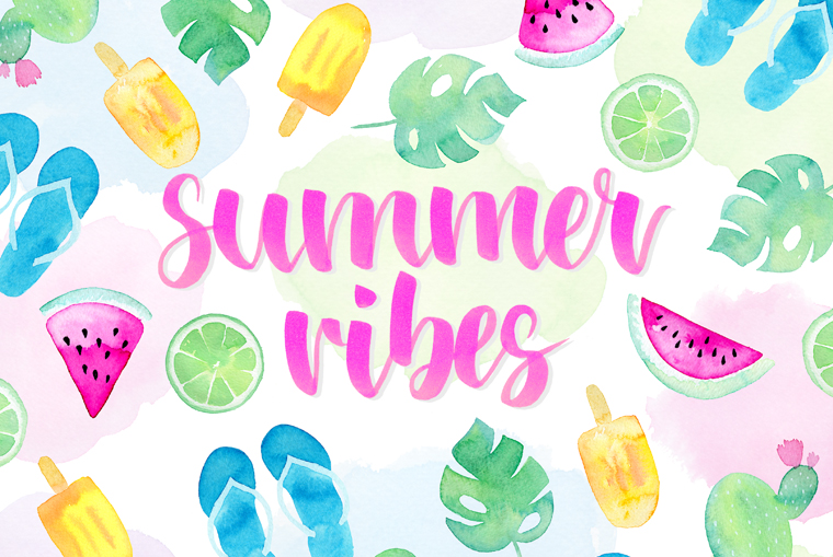 Summer Vibes Motiv mit Aquarellzeichnung und Brushlettering