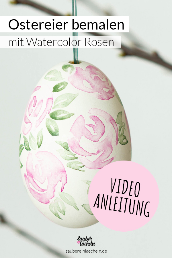 Ostereier bemalen mit Watercolor Rosen Schritt für Schritt auch in einer Videoanleitung für euch erklärt. Diese zauberhafte Osterdeko sieht wunderschön am Osterstrauch aus. 